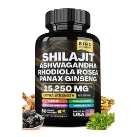 Shilajit Pure Himalayan 9000MG, Ashwagandha 2000MG, Rhodiola Rosea 1000MG, Panax Ginseng 1500MG, Turmeric 500MG, Ginkgo Biloba 500MG