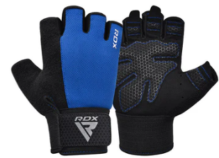 GYM WEIGHT LIFTING GLOVES W1 HALF BLUE PLUS (size: M)