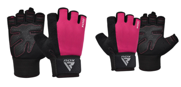 GYM WEIGHT LIFTING GLOVES W1 HALF PINK PLUS (size: M)