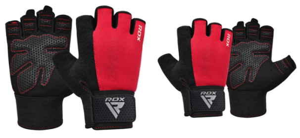 GYM WEIGHT LIFTING GLOVES W1 HALF RED (size: L)