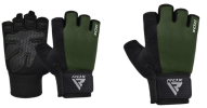 GYM WEIGHT LIFTING GLOVES W1 HALF ARMY GREEN PLUS