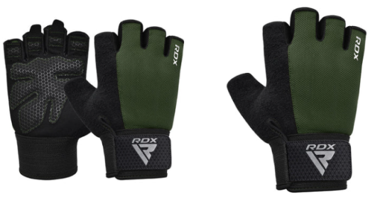 GYM WEIGHT LIFTING GLOVES W1 HALF ARMY GREEN PLUS (size: L)